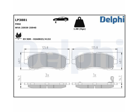 Brake pad set, disc brake LP3881 Delphi