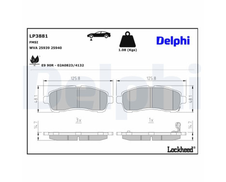 Brake pad set, disc brake LP3881 Delphi