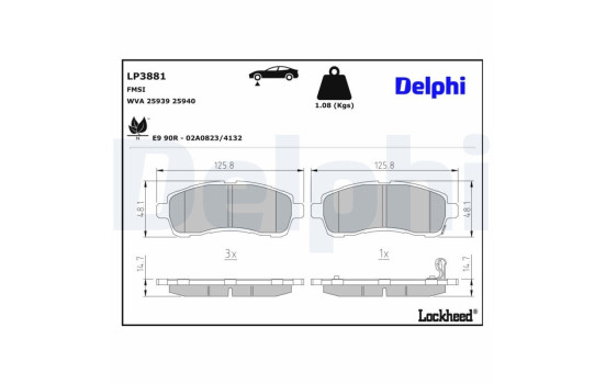 Brake pad set, disc brake LP3881 Delphi