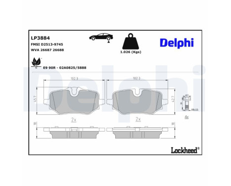 Brake pad set, disc brake LP3884 Delphi, Image 3