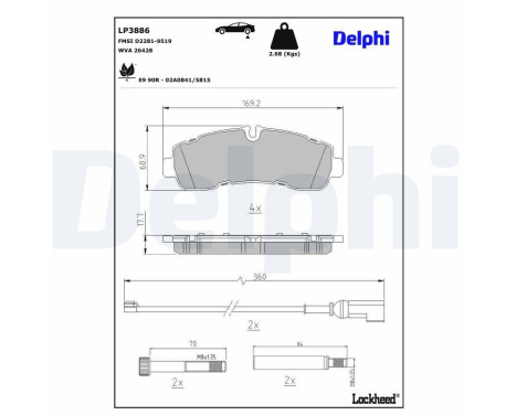 Brake pad set, disc brake LP3886 Delphi
