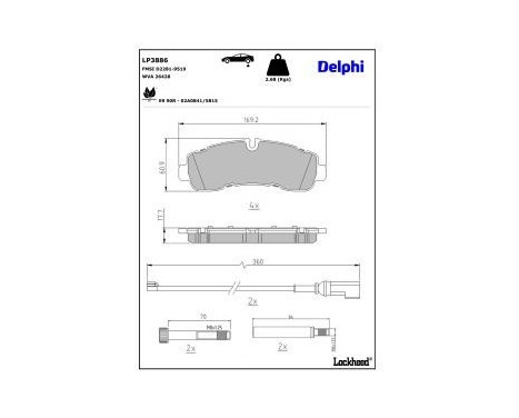 Brake pad set, disc brake LP3886 Delphi