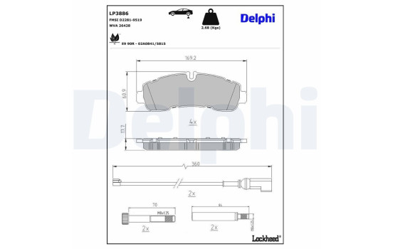 Brake pad set, disc brake LP3886 Delphi