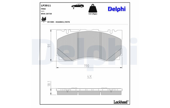 Brake pad set, disc brake LP3911 Delphi, Image 3