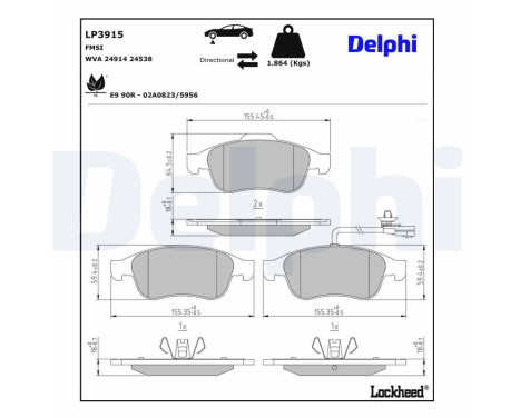 Brake pad set, disc brake LP3915 Delphi