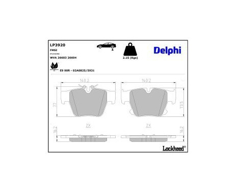 Brake pad set, disc brake LP3920 Delphi