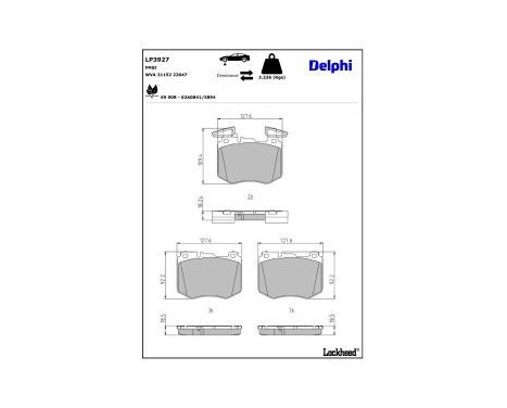 Brake pad set, disc brake LP3927 Delphi