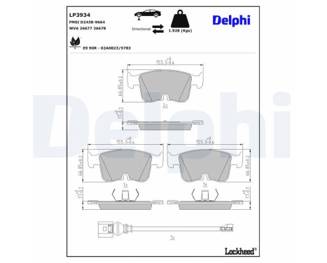 Brake pad set, disc brake LP3934 Delphi