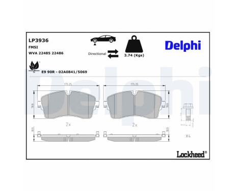 Brake pad set, disc brake LP3936 Delphi
