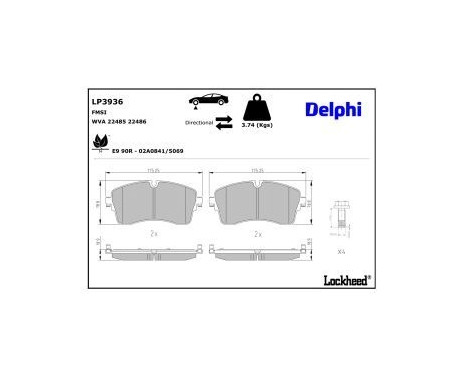 Brake pad set, disc brake LP3936 Delphi
