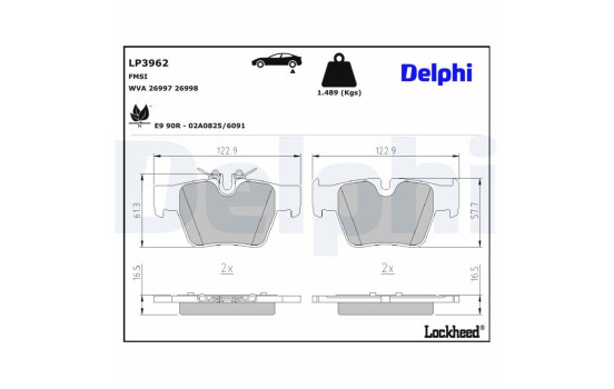Brake pad set, disc brake LP3962 Delphi