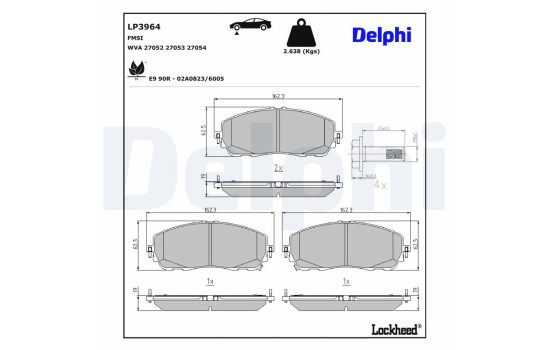 Brake pad set, disc brake LP3964 Delphi