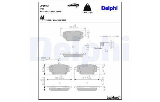 Brake pad set, disc brake LP3973 Delphi
