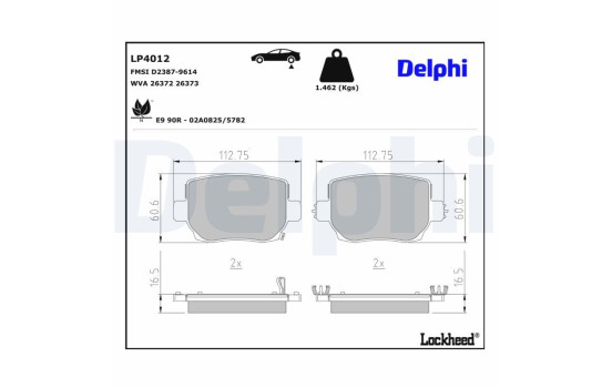Brake pad set, disc brake LP4012 Delphi