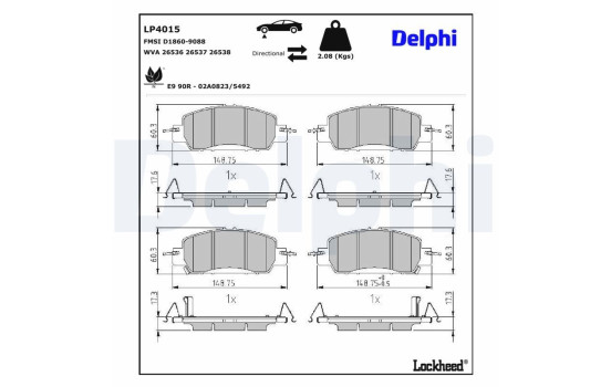 Brake pad set, disc brake LP4015 Delphi