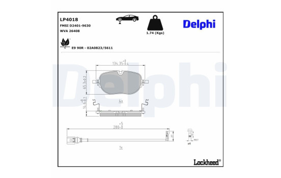 Brake pad set, disc brake LP4018 Delphi