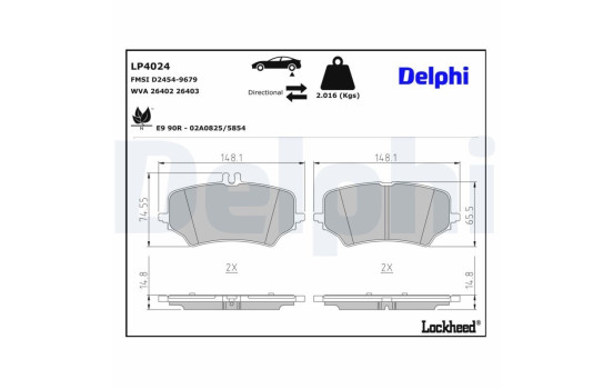 Brake pad set, disc brake LP4024 Delphi