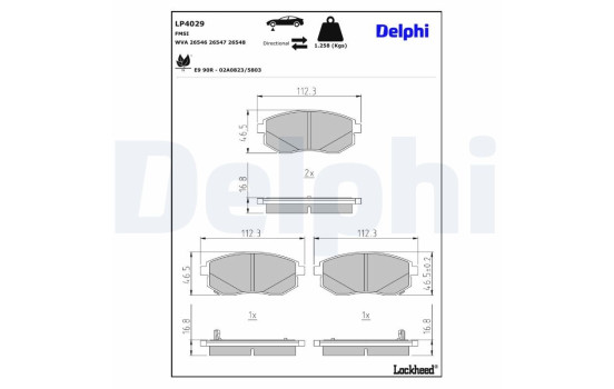 Brake pad set, disc brake LP4029 Delphi