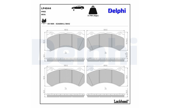 Brake pad set, disc brake LP4044 Delphi