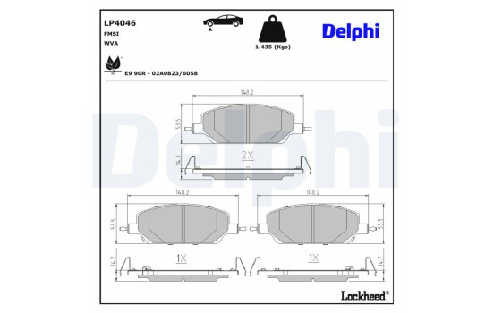 Brake pad set, disc brake LP4046 Delphi