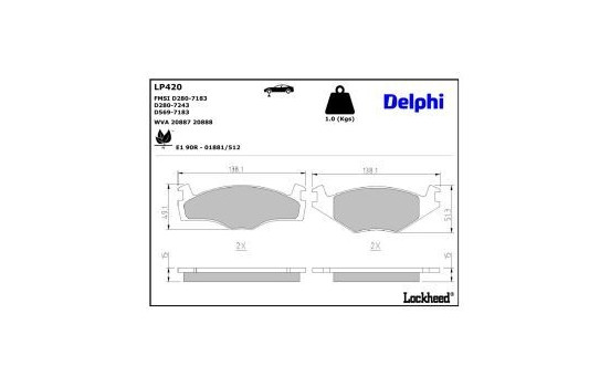 Brake Pad Set, disc brake LP420 Delphi