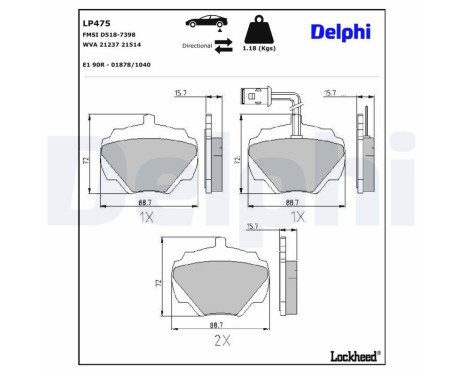 Brake Pad Set, disc brake LP475 Delphi