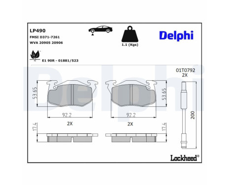Brake Pad Set, disc brake LP490 Delphi, Image 2