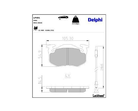 Brake Pad Set, disc brake LP491 Delphi