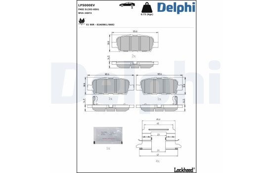 Brake pad set, disc brake LP5000EV Delphi