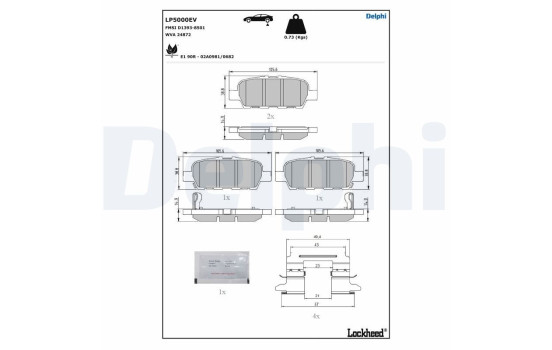 Brake pad set, disc brake LP5000EV Delphi, Image 3