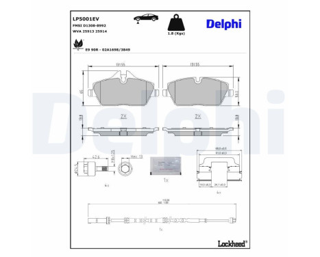 Brake pad set, disc brake LP5001EV Delphi, Image 4
