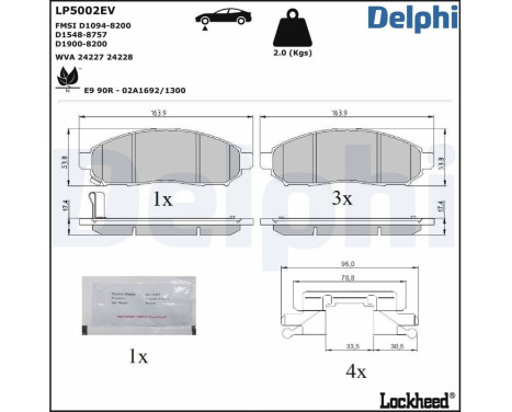 Brake pad set, disc brake LP5002EV Delphi, Image 3