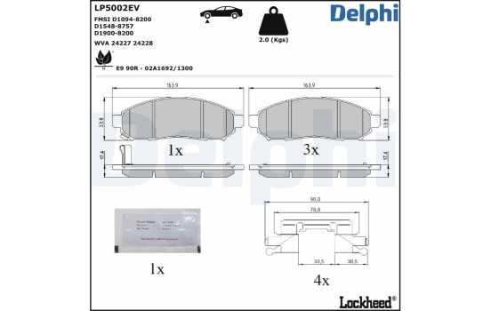Brake pad set, disc brake LP5002EV Delphi