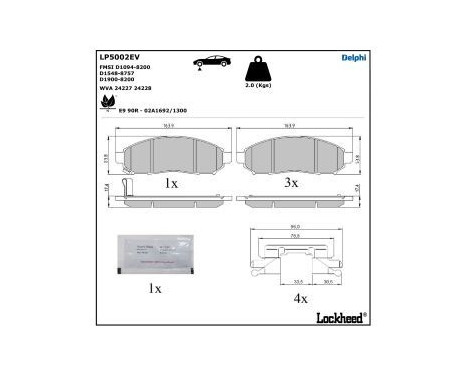 Brake pad set, disc brake LP5002EV Delphi, Image 4