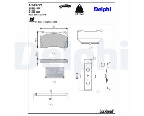 Brake pad set, disc brake LP5007EV Delphi, Image 2
