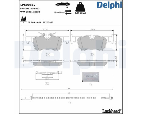 Brake pad set, disc brake LP5008EV Delphi, Image 2