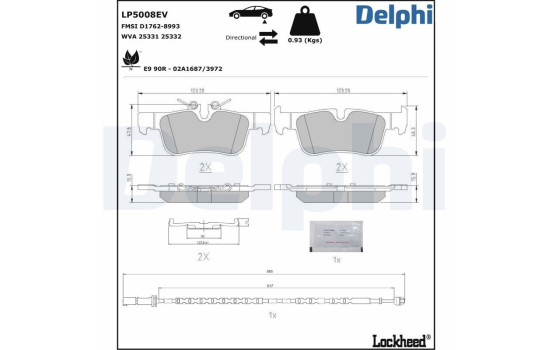 Brake pad set, disc brake LP5008EV Delphi