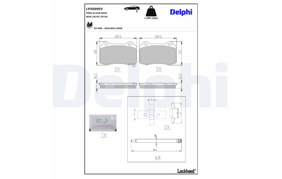 Brake pad set, disc brake LP5009EV Delphi, Image 3