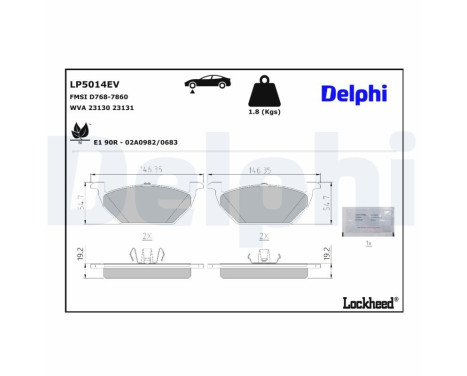 Brake pad set, disc brake LP5014EV Delphi, Image 3