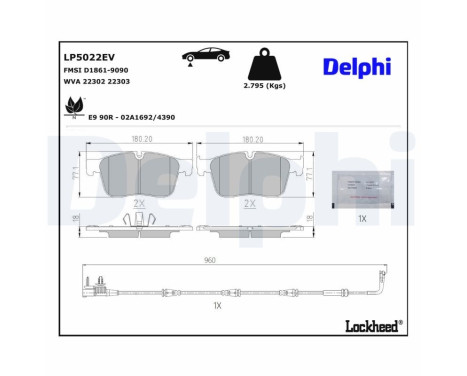 Brake pad set, disc brake LP5022EV Delphi, Image 3