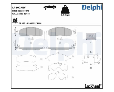 Brake pad set, disc brake LP5027EV Delphi