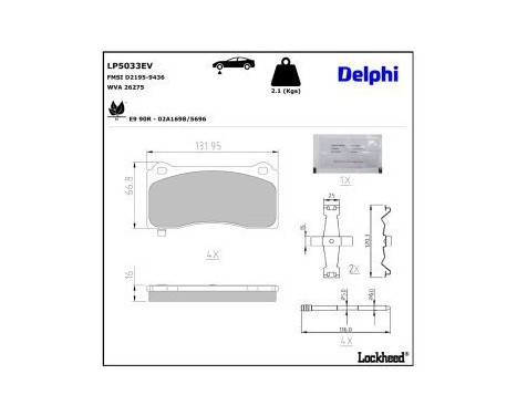 Brake pad set, disc brake LP5033EV Delphi, Image 3