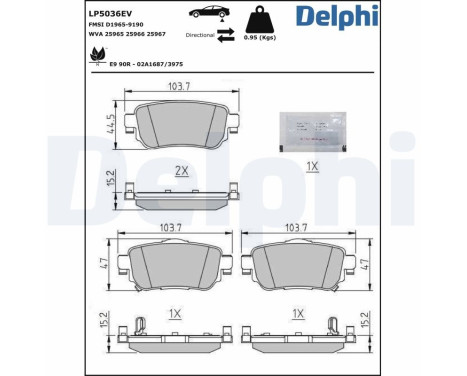 Brake pad set, disc brake LP5036EV Delphi, Image 2