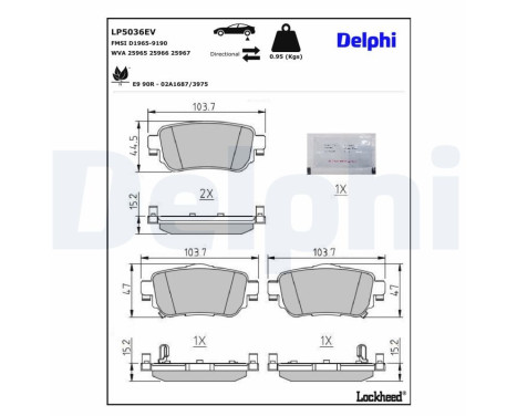 Brake pad set, disc brake LP5036EV Delphi, Image 2