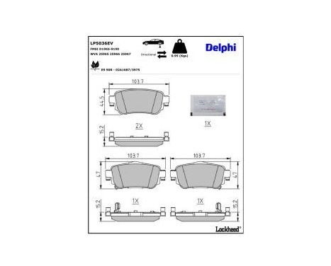 Brake pad set, disc brake LP5036EV Delphi, Image 2