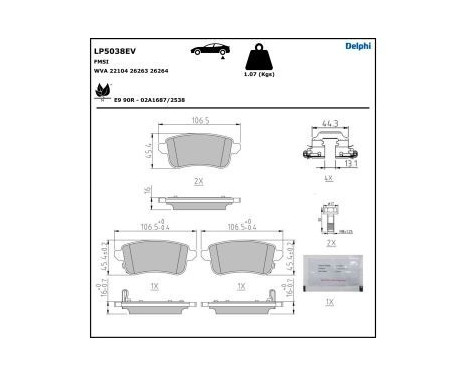 Brake pad set, disc brake LP5038EV Delphi, Image 4