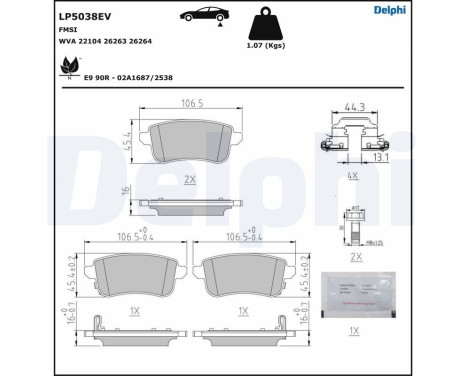 Brake pad set, disc brake LP5038EV Delphi, Image 4