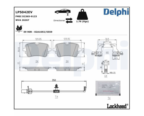 Brake pad set, disc brake LP5042EV Delphi