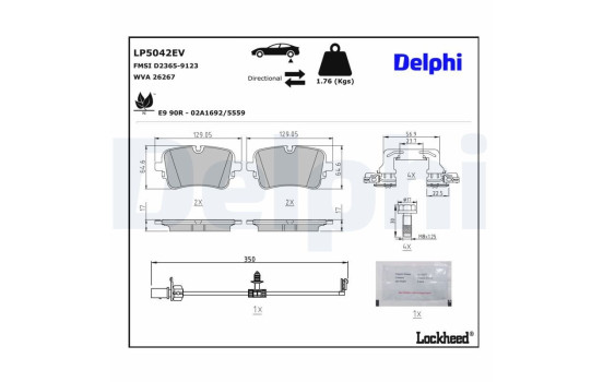 Brake pad set, disc brake LP5042EV Delphi
