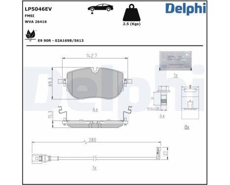 Brake pad set, disc brake LP5046EV Delphi, Image 4